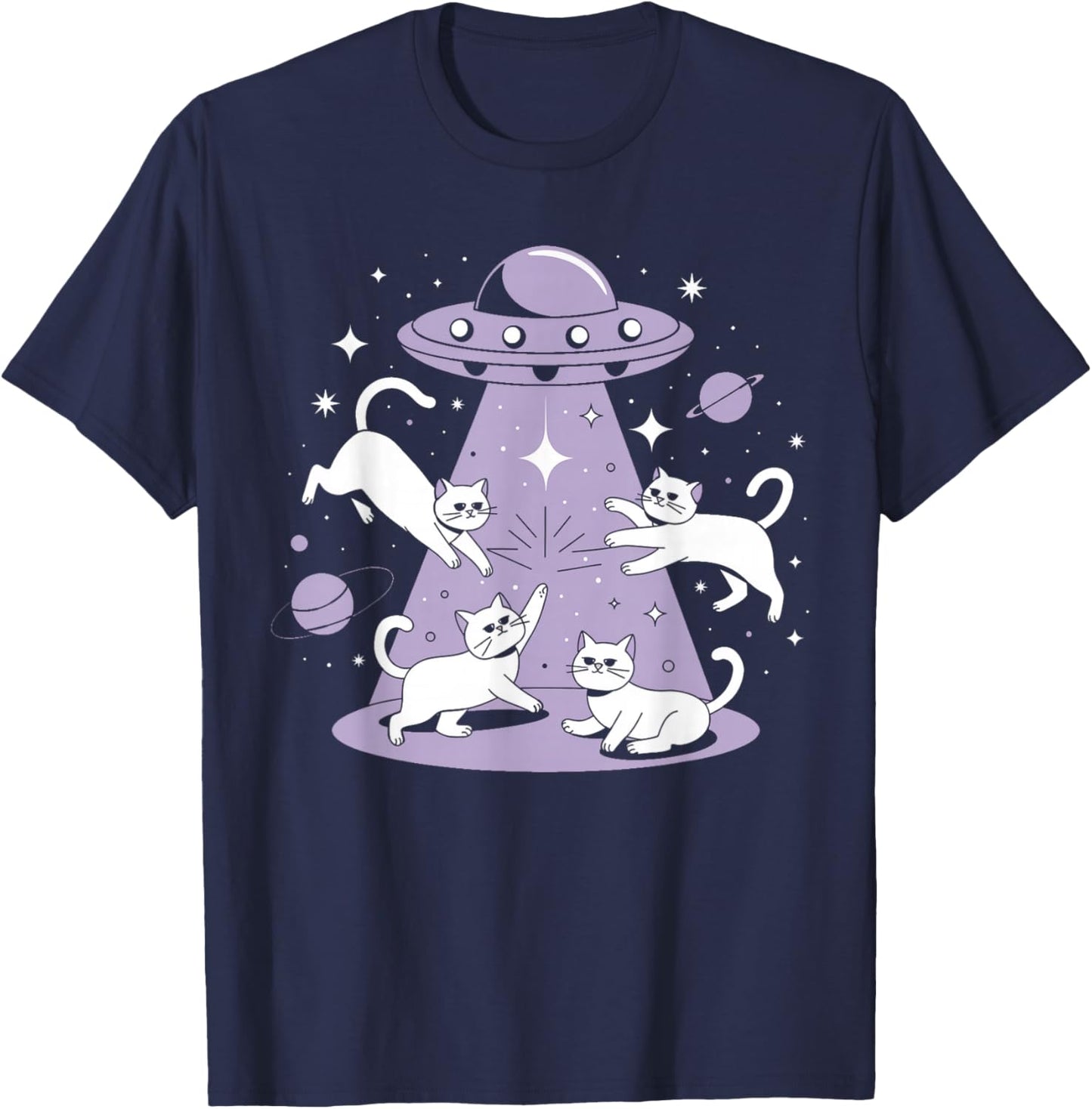 UFO Cat Alien Abduction Alien Cats and Flying Saucer Men Women Girls Kids T-Shirt - T-Shirt | Navy