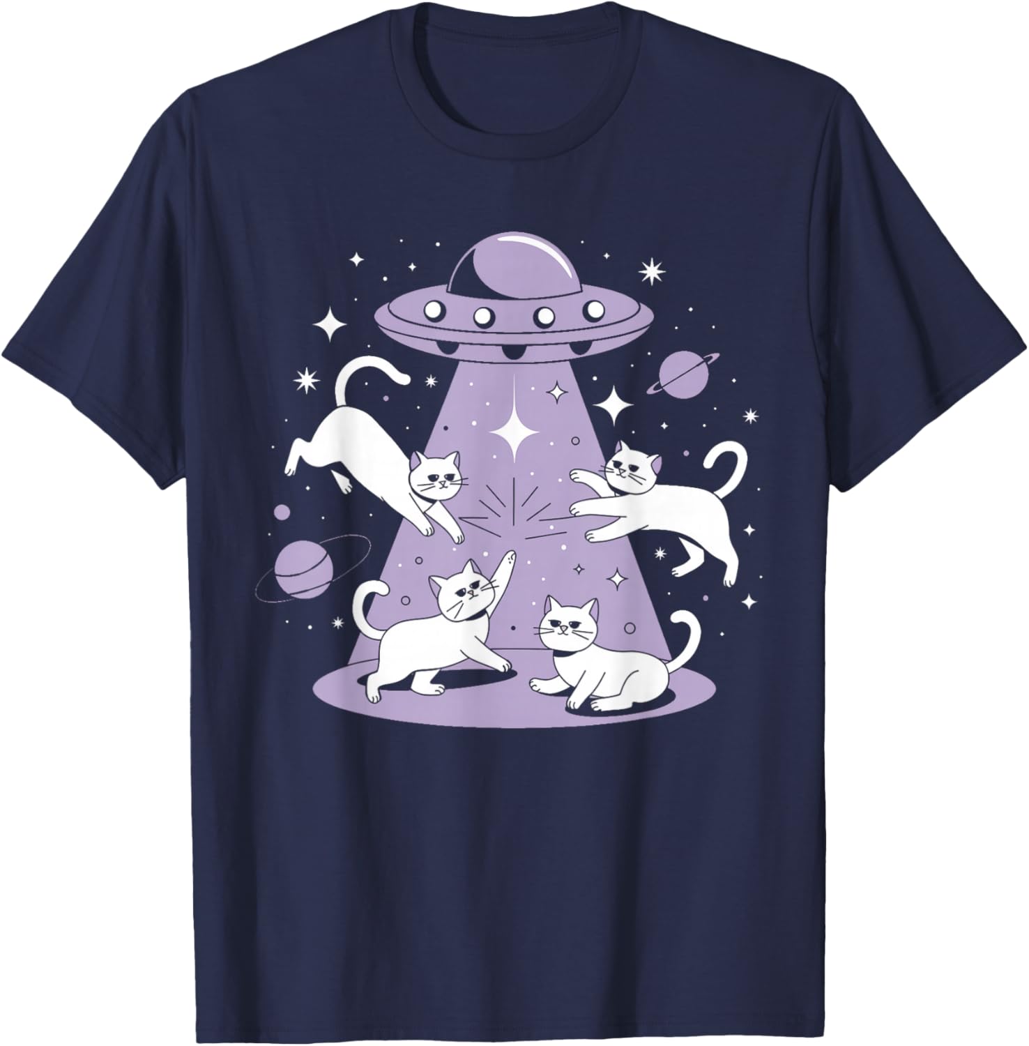 UFO Cat Alien Abduction Alien Cats and Flying Saucer Men Women Girls Kids T-Shirt - T-Shirt | Navy