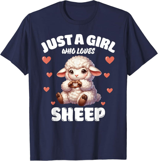 Just A Girl Who Loves Sheep, Cute Sheep Lovers T-Shirt - T-Shirt | Navy