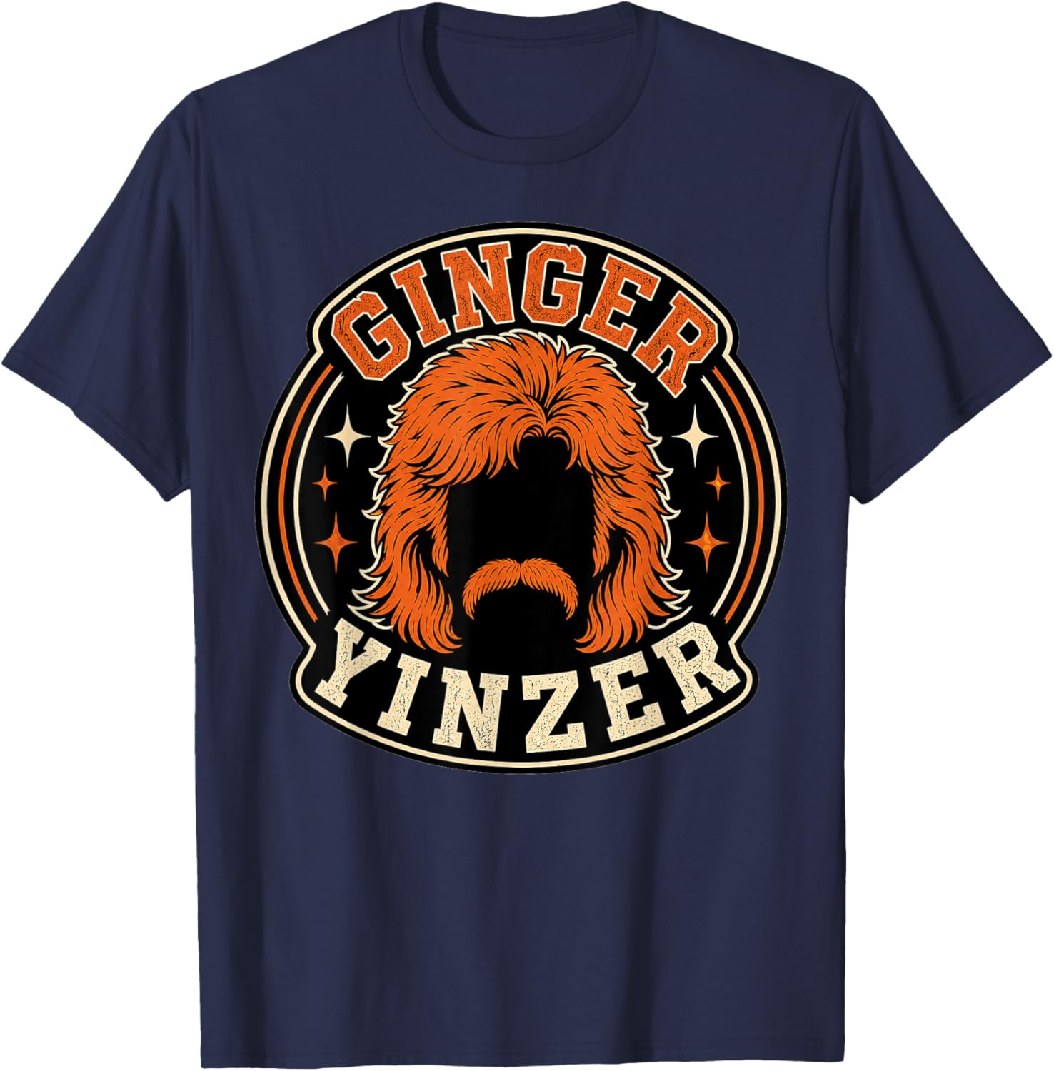 Funny Ginger Yinzer Mullet Mustache Football Retro T-Shirt - T-Shirt | Navy