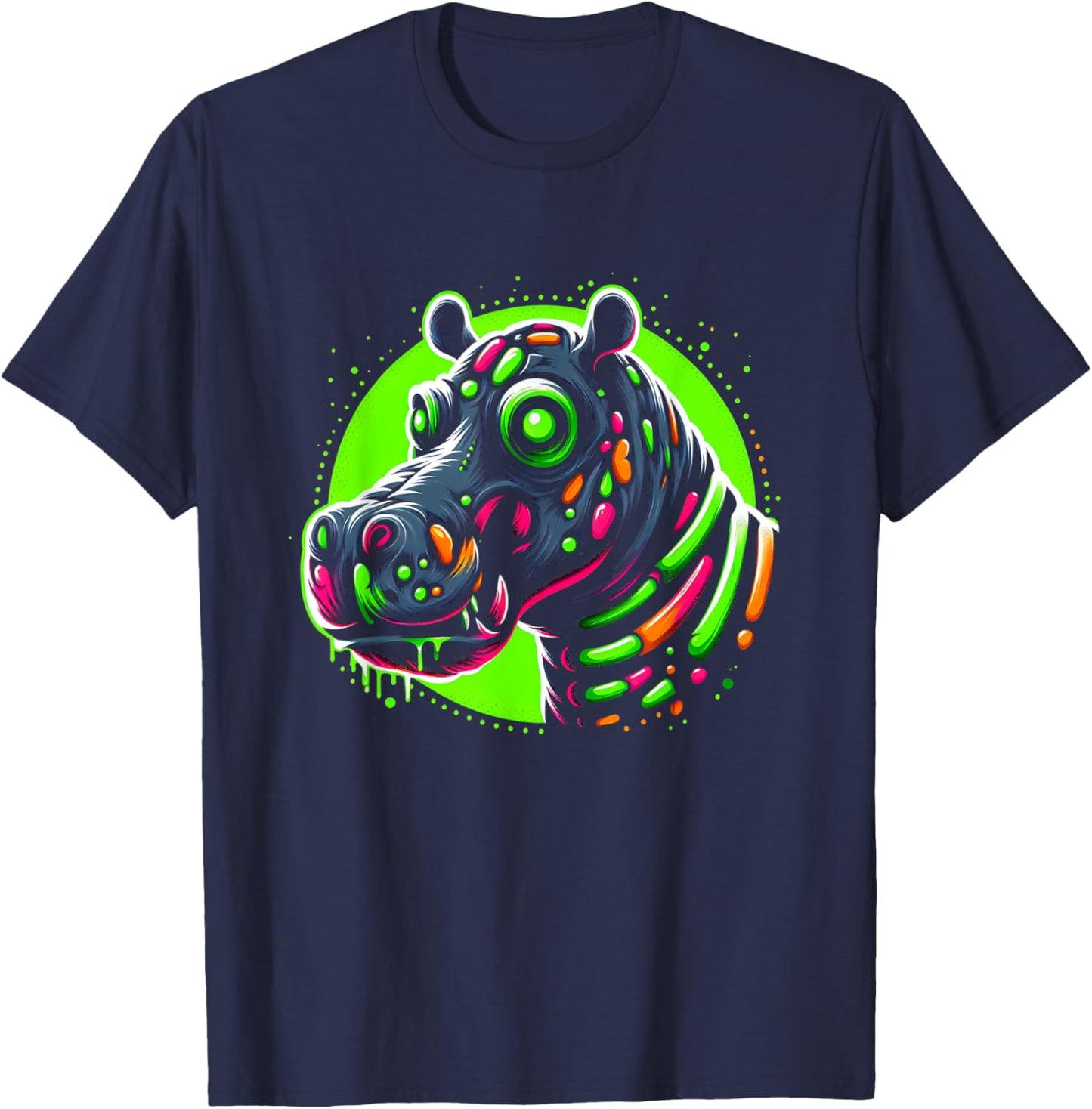 Zombie Hippo Hippopotamus Halloween Horror Skeleton Creepy T-Shirt - T-Shirt | Navy