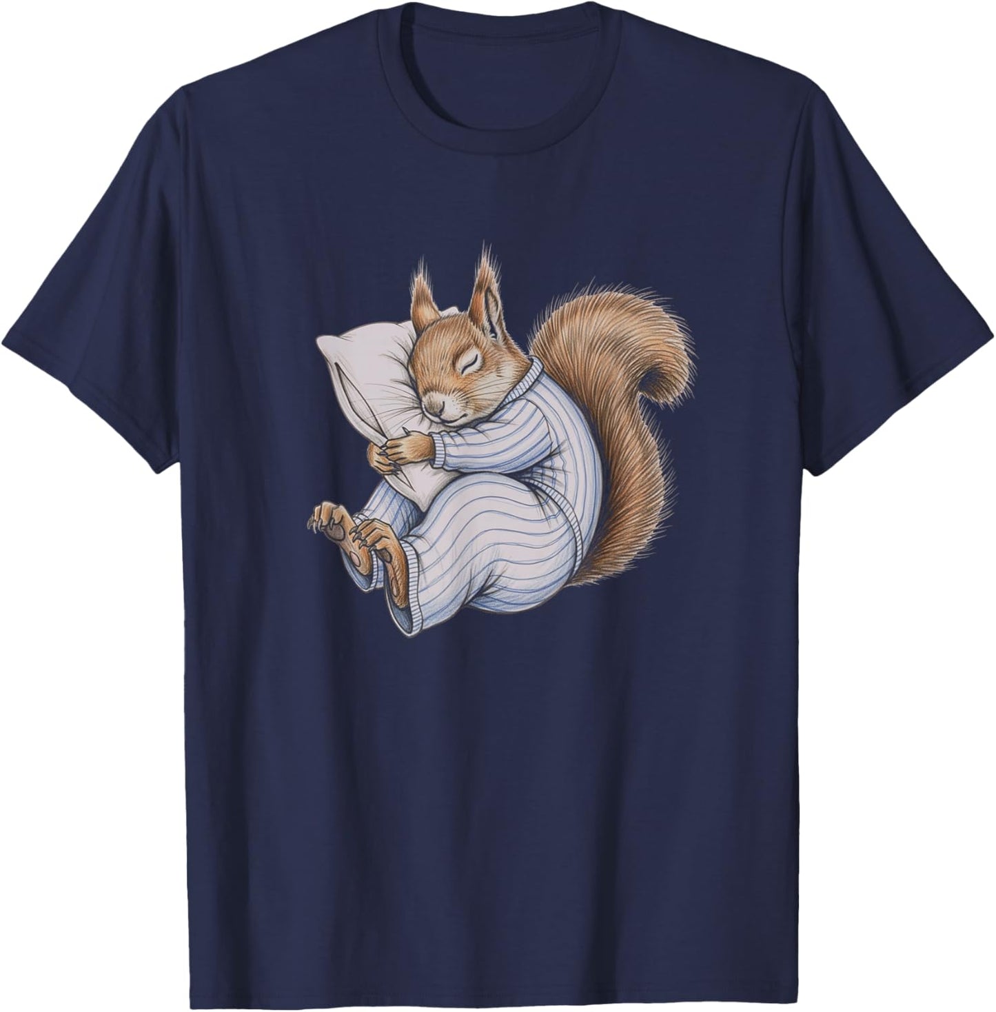 Sleeping Pajama Squirrel Drawing Art Design T-Shirt - T-Shirt | Navy