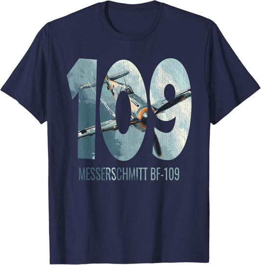 Military F&L Design Co. Messerschmitt BF-109 WW2 German Warbird Aviation Hobbyist , Small, Black T-Shirt - T-Shirt | Navy