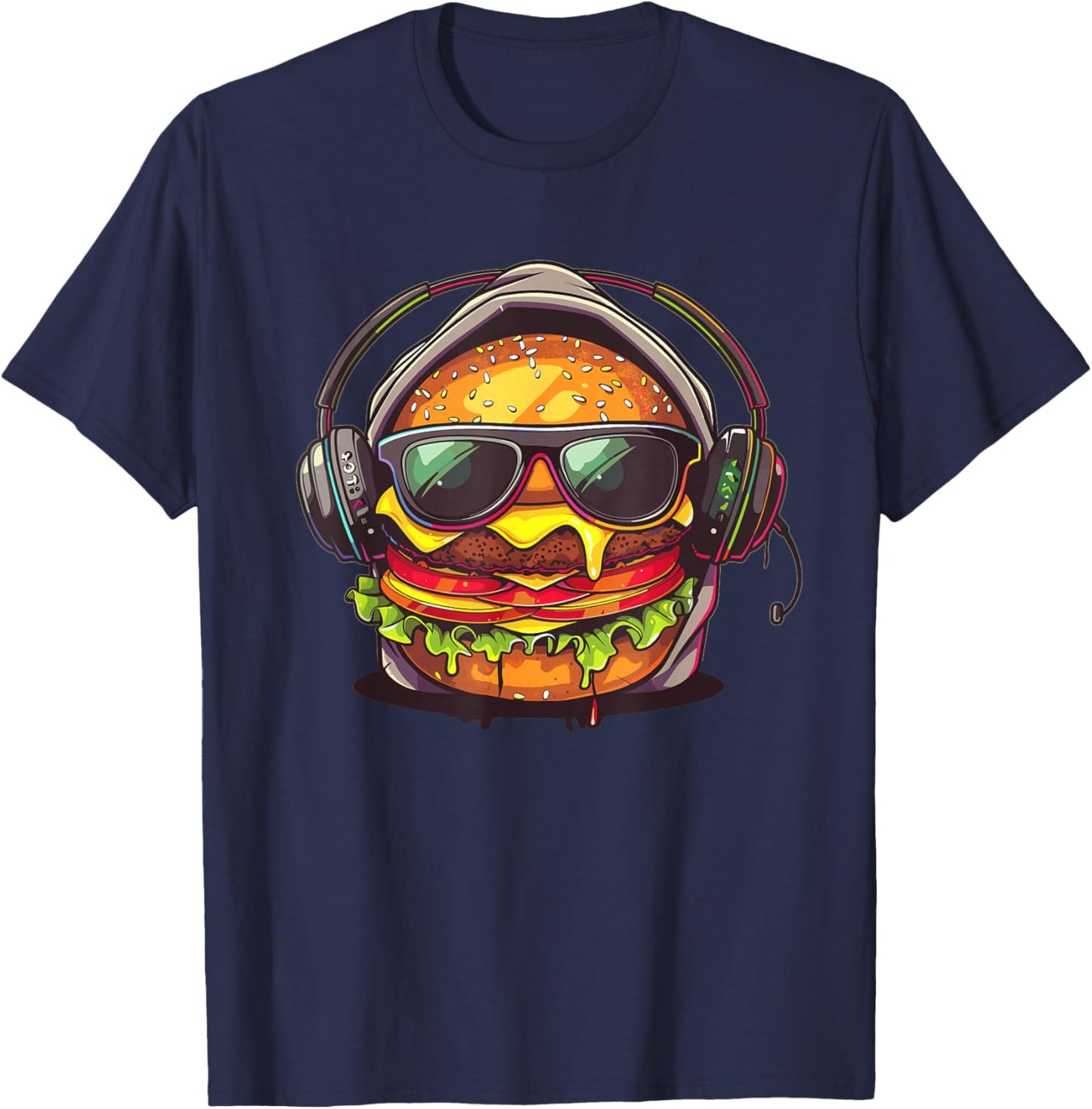 Cheeseburger with Sunglasses I Cheeseburger T-Shirt - T-Shirt | Navy