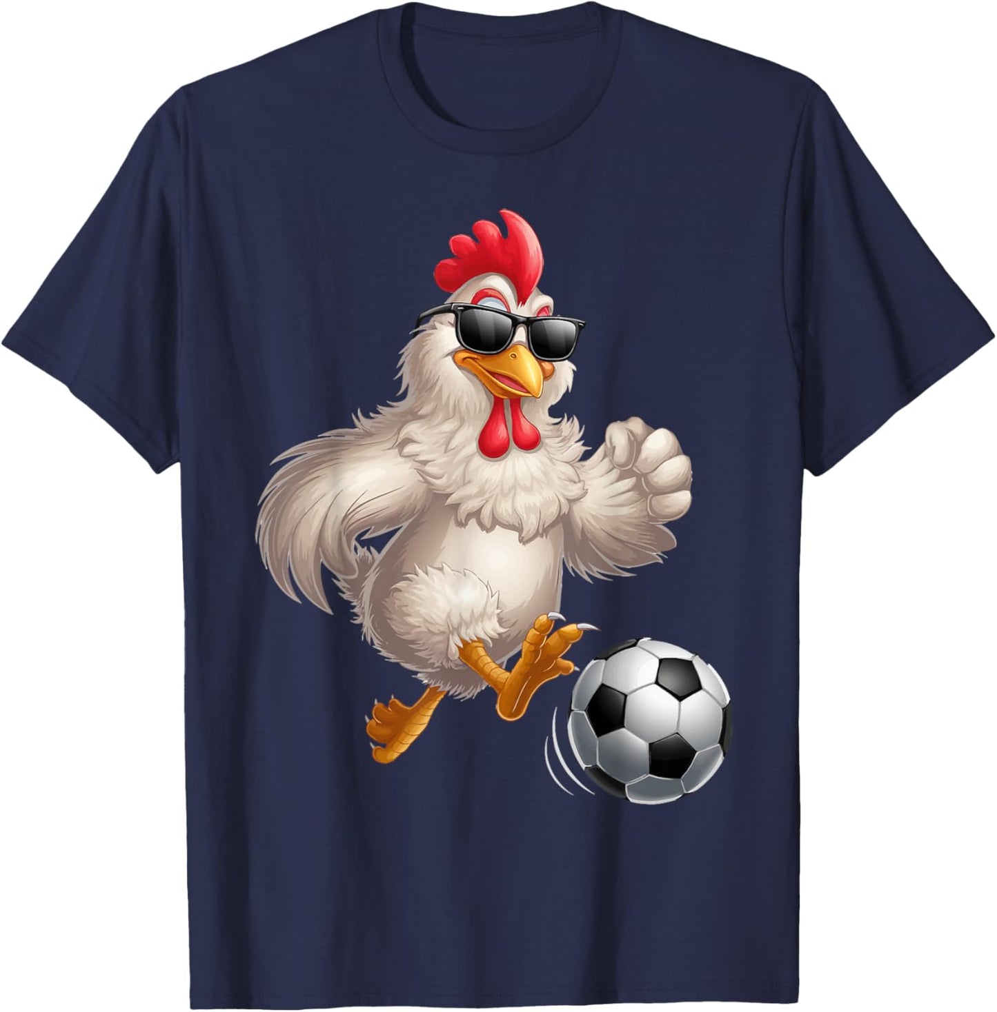 Funny Soccer Graphic Chicken Wearing Sunglasses Soccer T-Shirt - T-Shirt | Navy