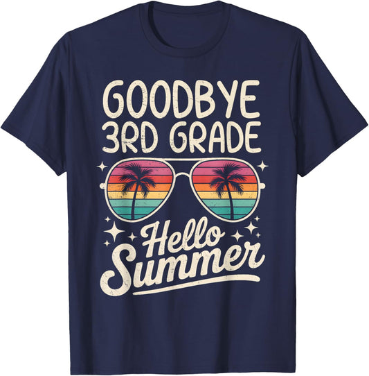 Goodbye 3rd Grade Hello Summer Last Day of School Boys Kids T-Shirt - T-Shirt | Navy