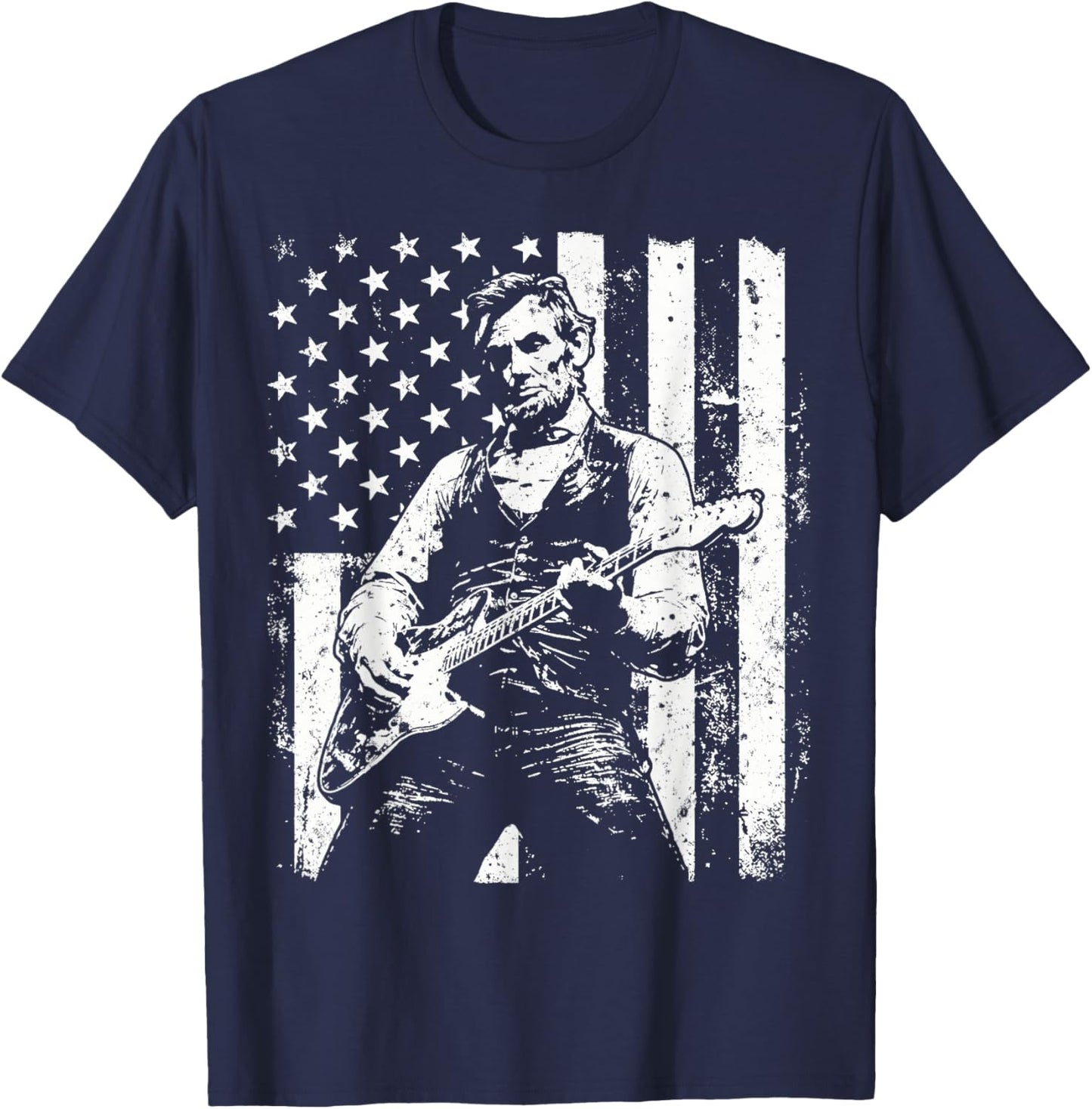 Vintage American Flag Lincoln Guitar T-Shirt - T-Shirt | Navy