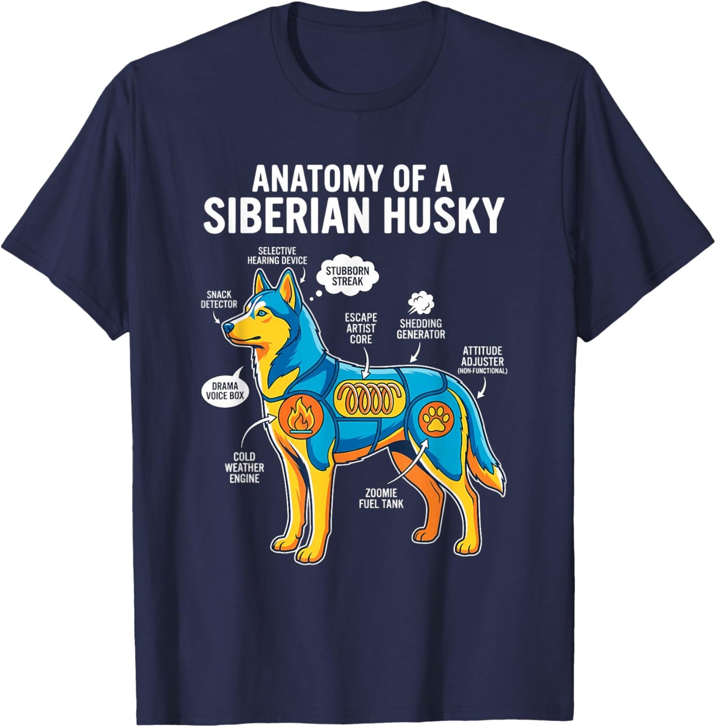Siberian Husky Anatomy Diagram T-Shirt - T-Shirt | Navy