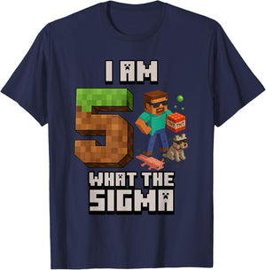 5th Birthday What The Sigma Pixel 5 Bday Gamer Boys Kids T-Shirt - T-Shirt | Navy