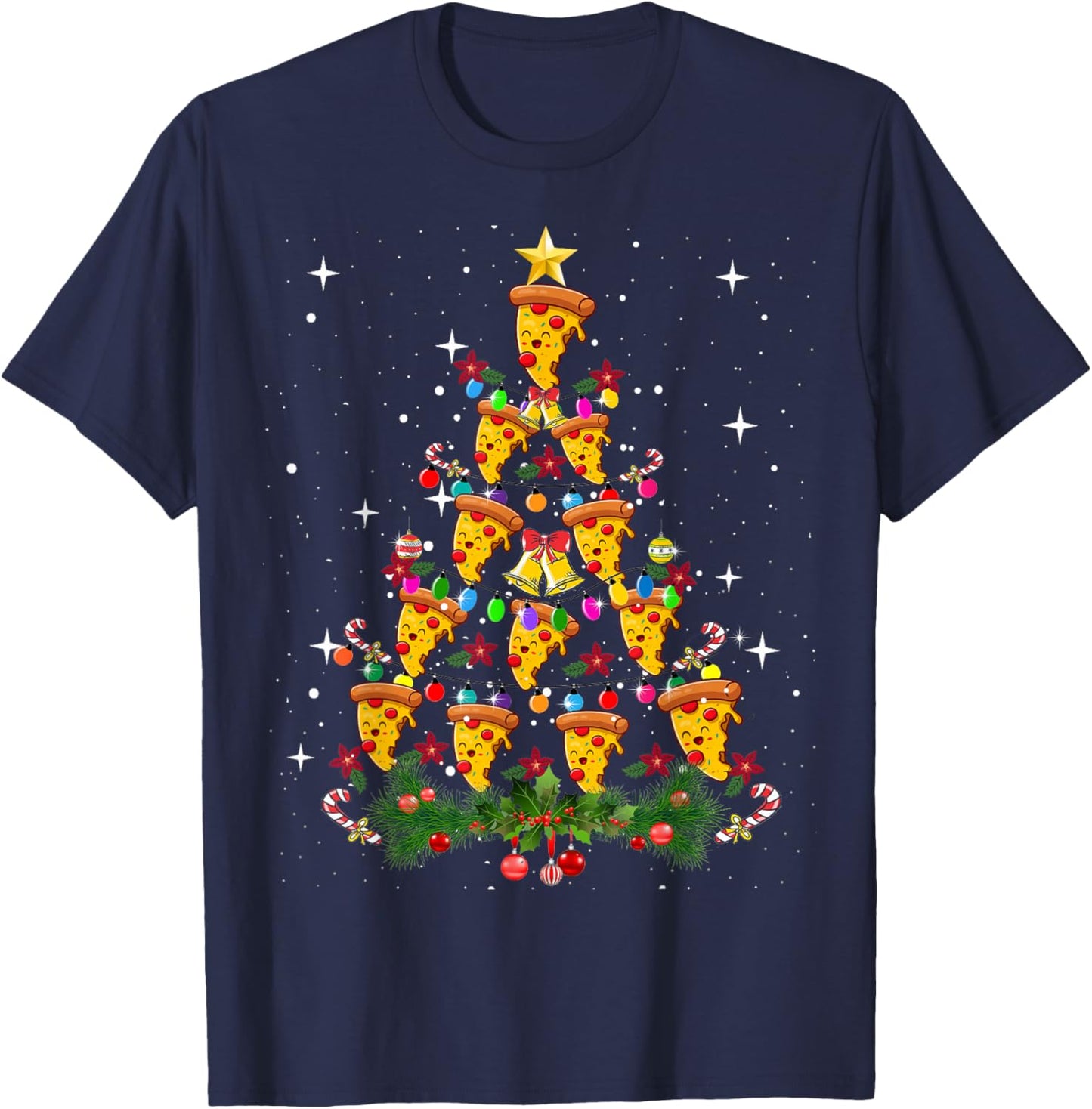Pizza Christmas Tree Light Pizza Fast Food Lover Xmas Gifts T-Shirt - T-Shirt | Navy