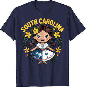 Cute South Carolina Girl in Palmetto Dress for Kids T-Shirt - T-Shirt | Navy