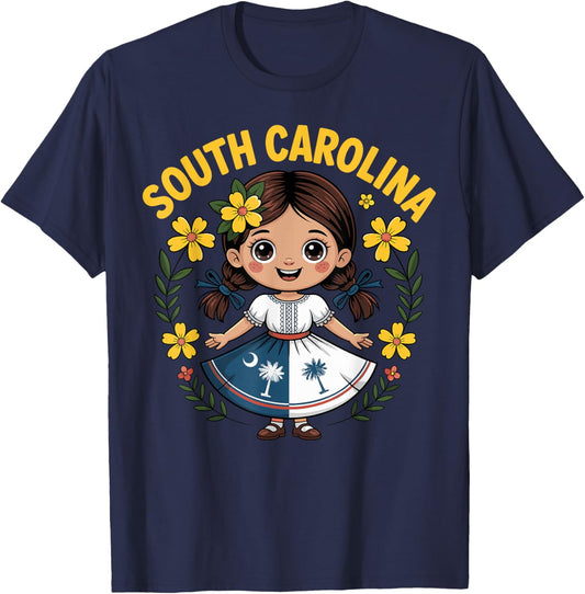 Cute South Carolina Girl in Palmetto Dress for Kids T-Shirt - T-Shirt | Navy