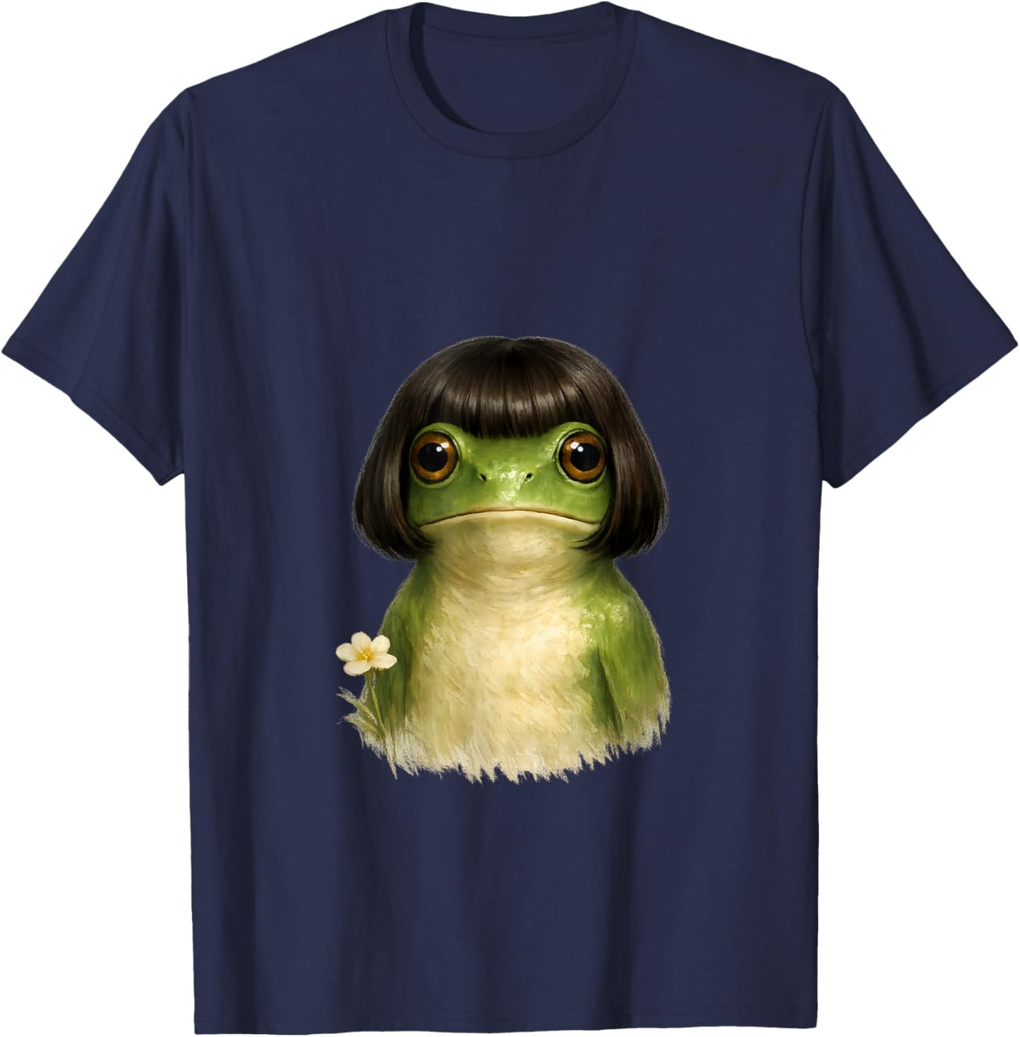 Surreal Frog Portrait in Bob Wig T-Shirt - T-Shirt | Navy
