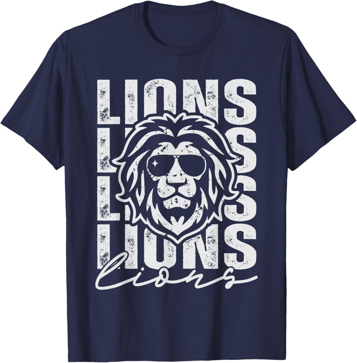 Vintage Lions School Mascot Game Day Men Teacher Boy Women T-Shirt - T-Shirt | Navy