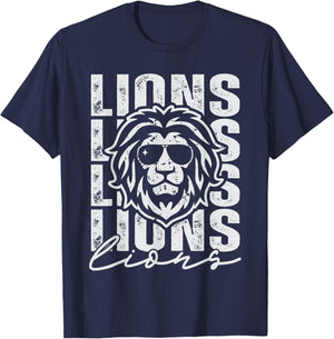 Vintage Lions School Mascot Game Day Men Teacher Boy Women T-Shirt - T-Shirt | Navy