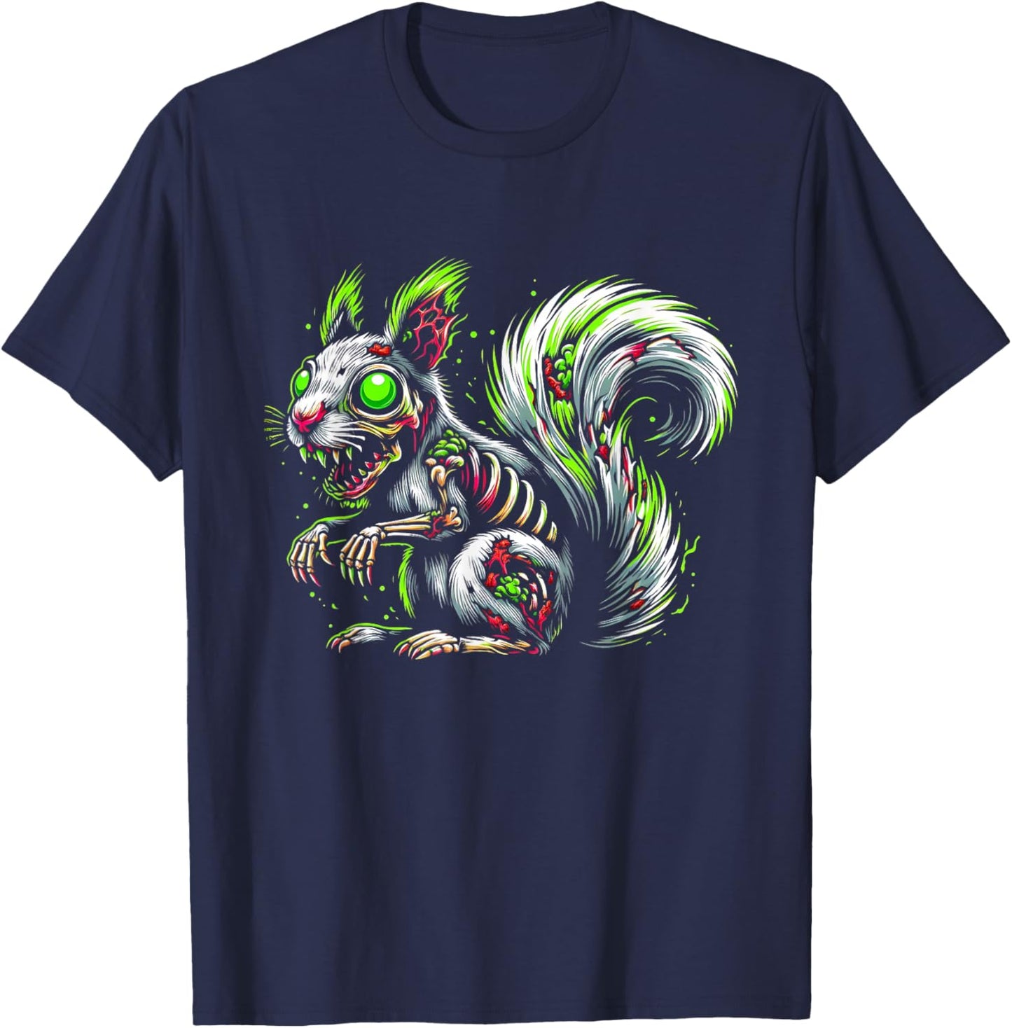 Zombie Squirrel Dark Halloween Horror Skeleton Creepy Gifts T-Shirt - T-Shirt | Navy