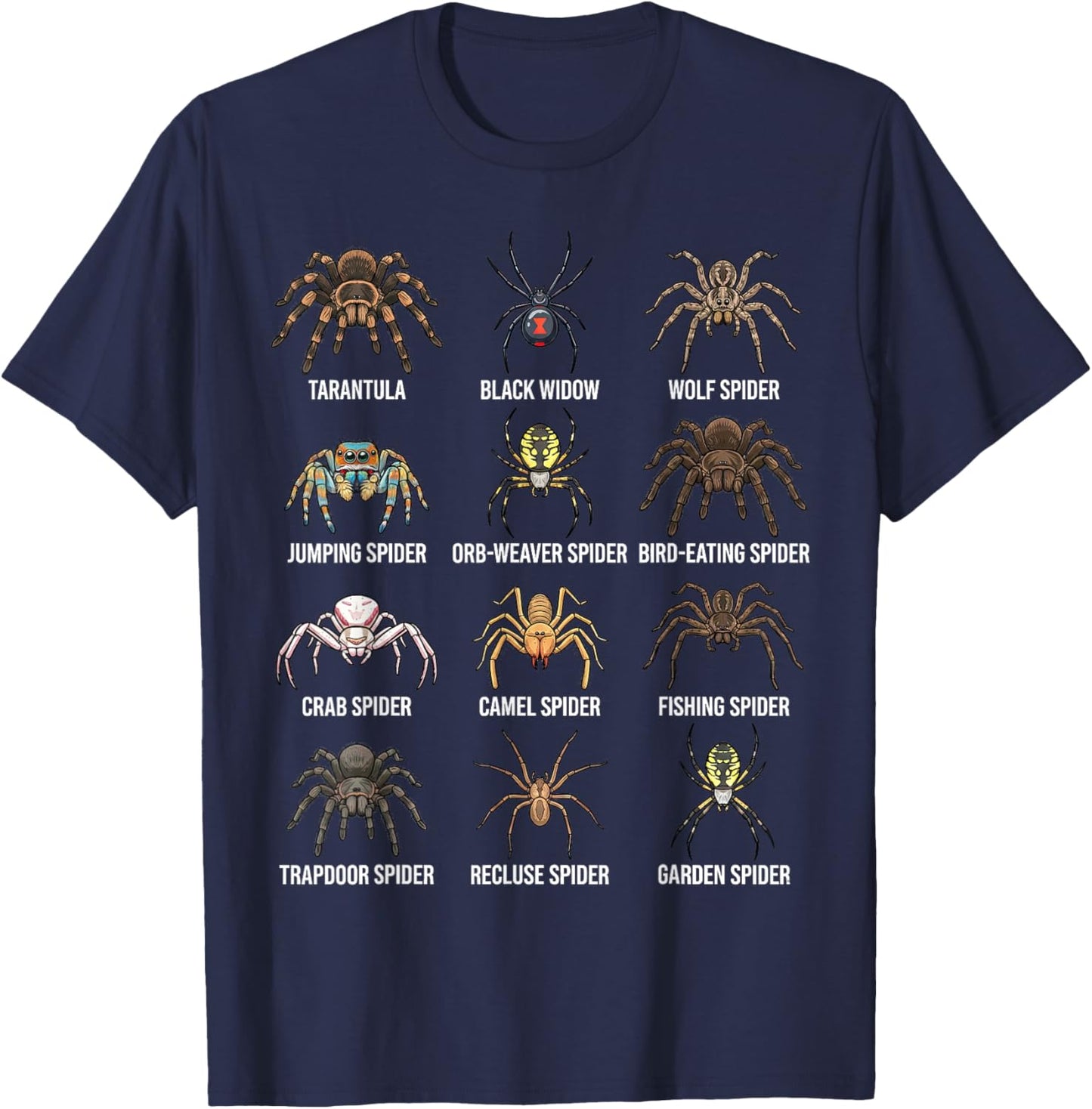 Types of Spiders Educational Species Chart Boys Girls Kids T-Shirt - T-Shirt | Navy
