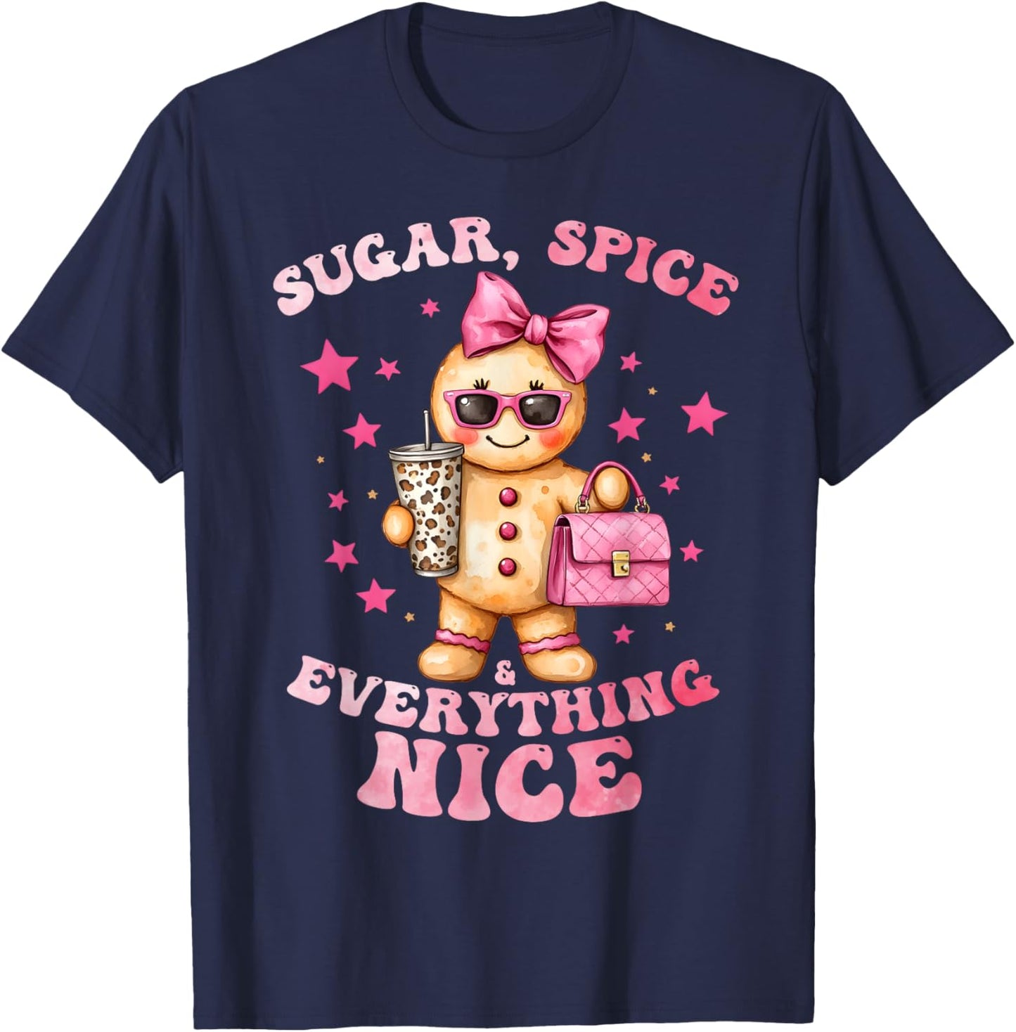 Sugar Spice Everything Nice Cute Gingerbread Holiday Girls T-Shirt - T-Shirt | Navy