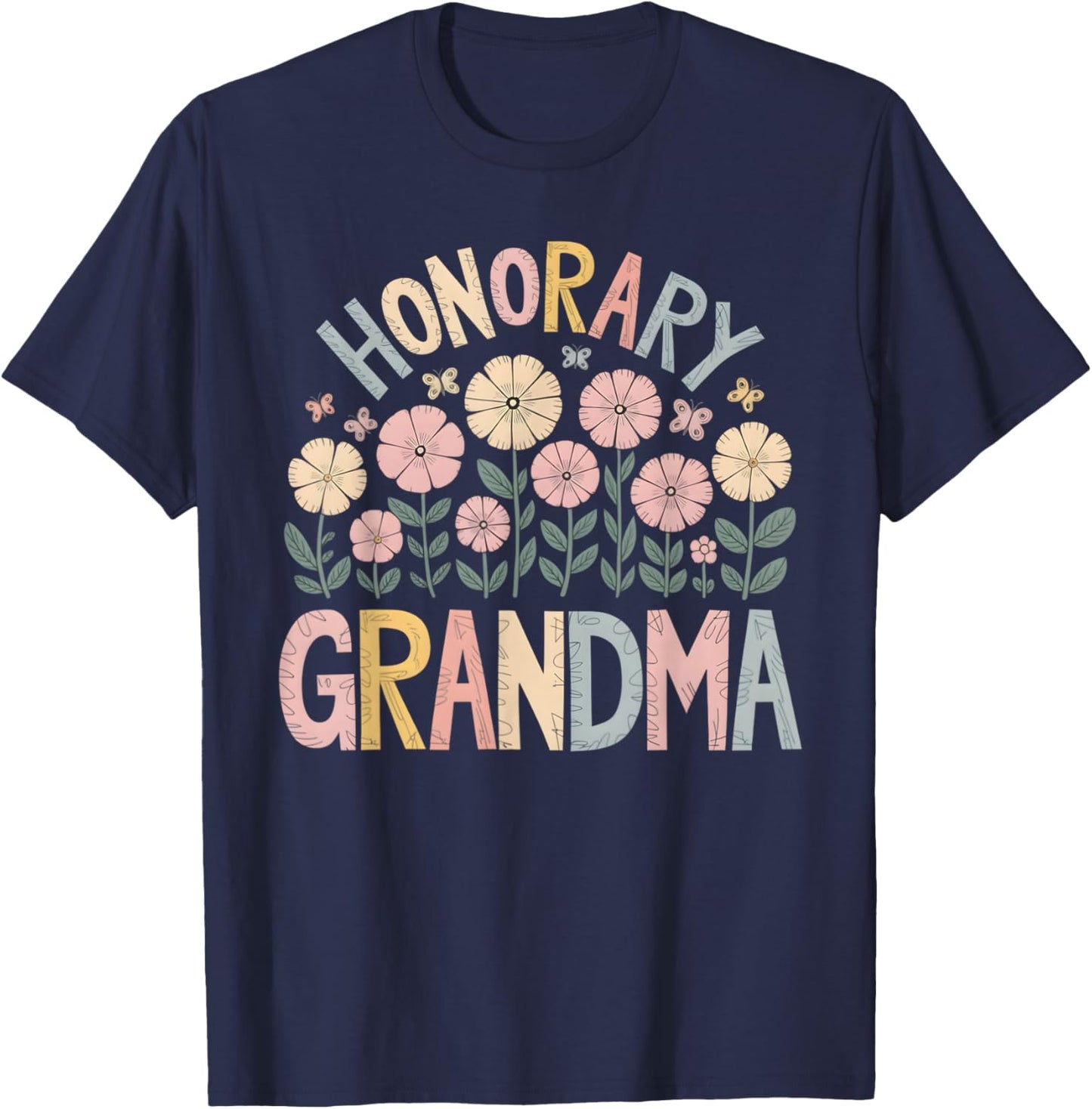 Honorary Grandma Floral T-Shirt - T-Shirt | Navy