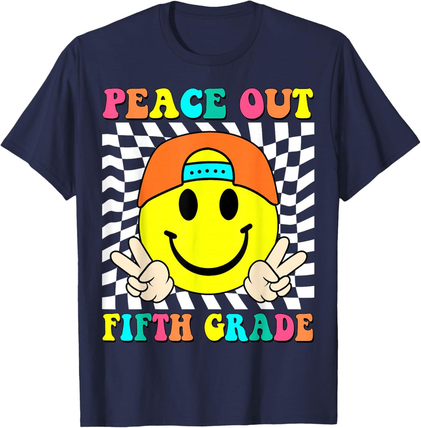 Last Day of School Peace Out 5th Grade Kids Boy Graduation T-Shirt - T-Shirt | Navy