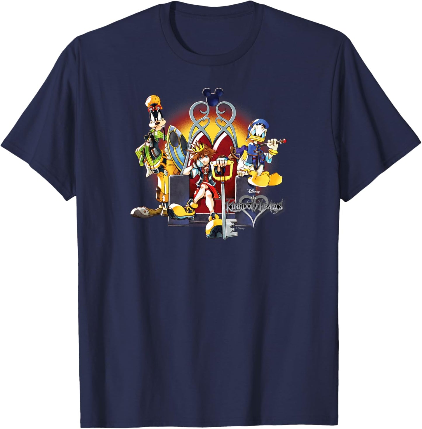 Kingdom Hearts - Sora Goofy Donald Duck with Keyblade T-Shirt - T-Shirt | Navy