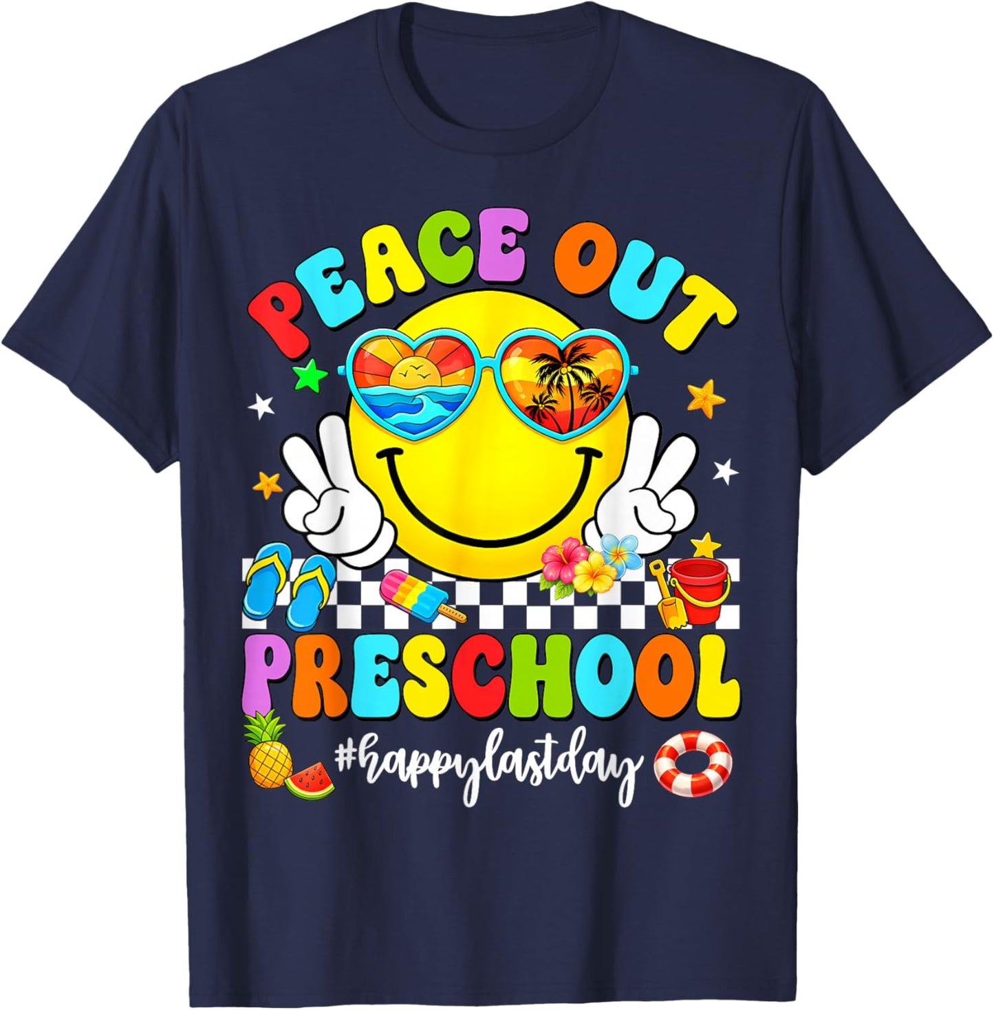 Summer Peace Out Preschool Kids Boy Girl Last Day of School T-Shirt - T-Shirt | Navy
