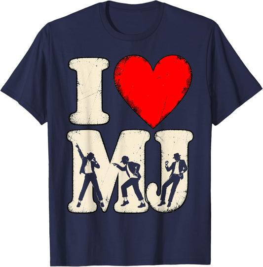 I Love MJ Vintage Fan Merch Red Heart T-Shirt - T-Shirt | Navy