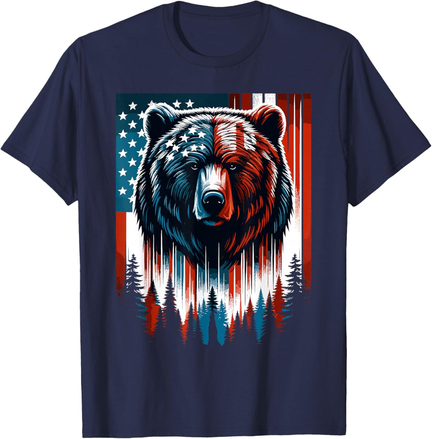 Bear American Flag Shirt Wildlife 4th of July Patriotic T-Shirt - T-Shirt | Navy