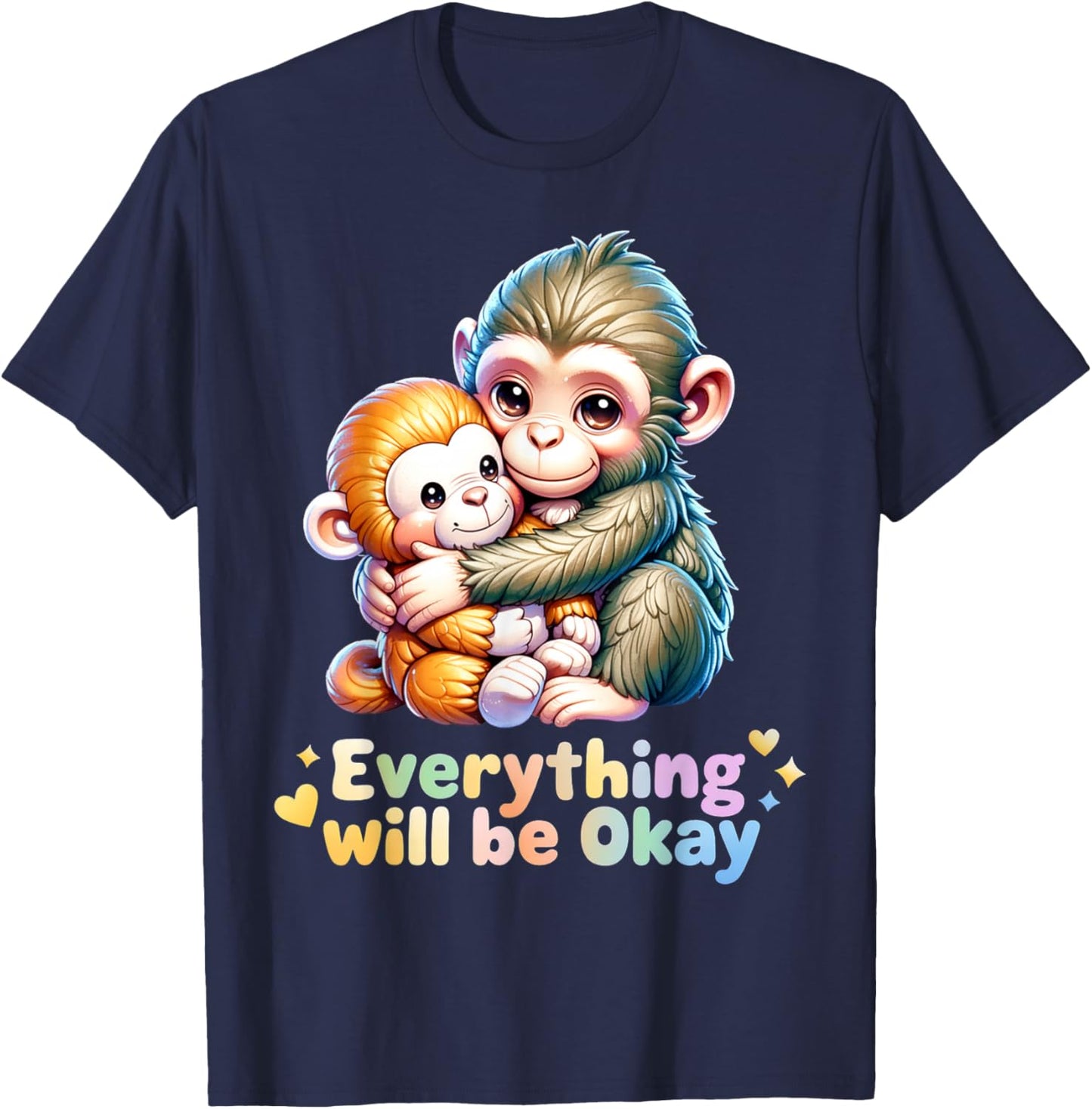 Cute Baby Monkey Punch Everything Will Be Okay Punch Meme T-Shirt - T-Shirt | Navy