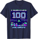 I Survived 100 Days of School Retro Gamer Celebration T-Shirt - T-Shirt | Navy