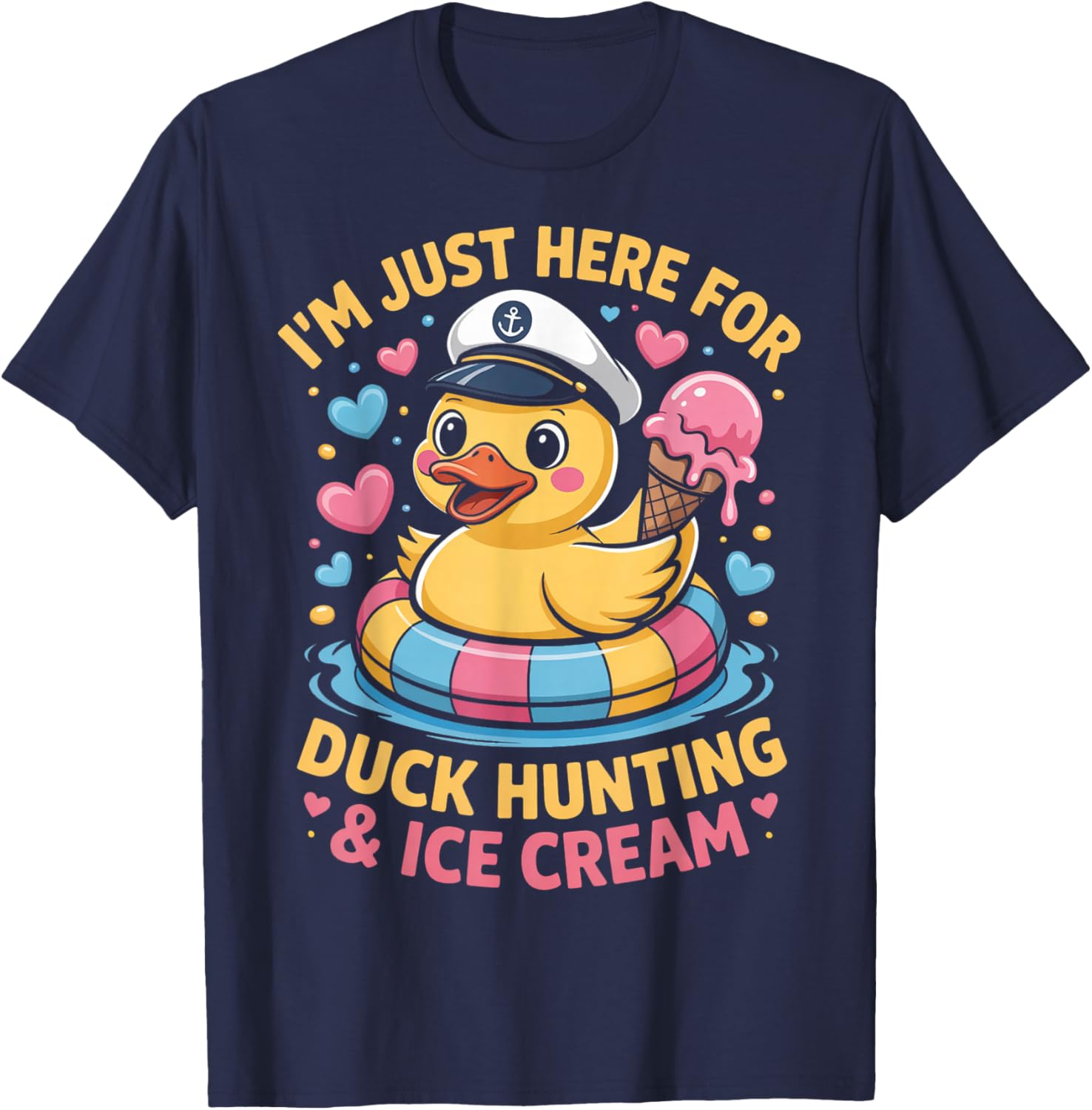 Just Here for The Free Ice Cream & Duck Hunting Funny Cruise T-Shirt - T-Shirt | Navy