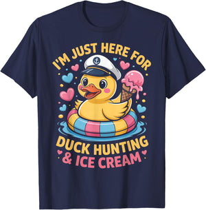Just Here for The Free Ice Cream & Duck Hunting Funny Cruise T-Shirt - T-Shirt | Navy
