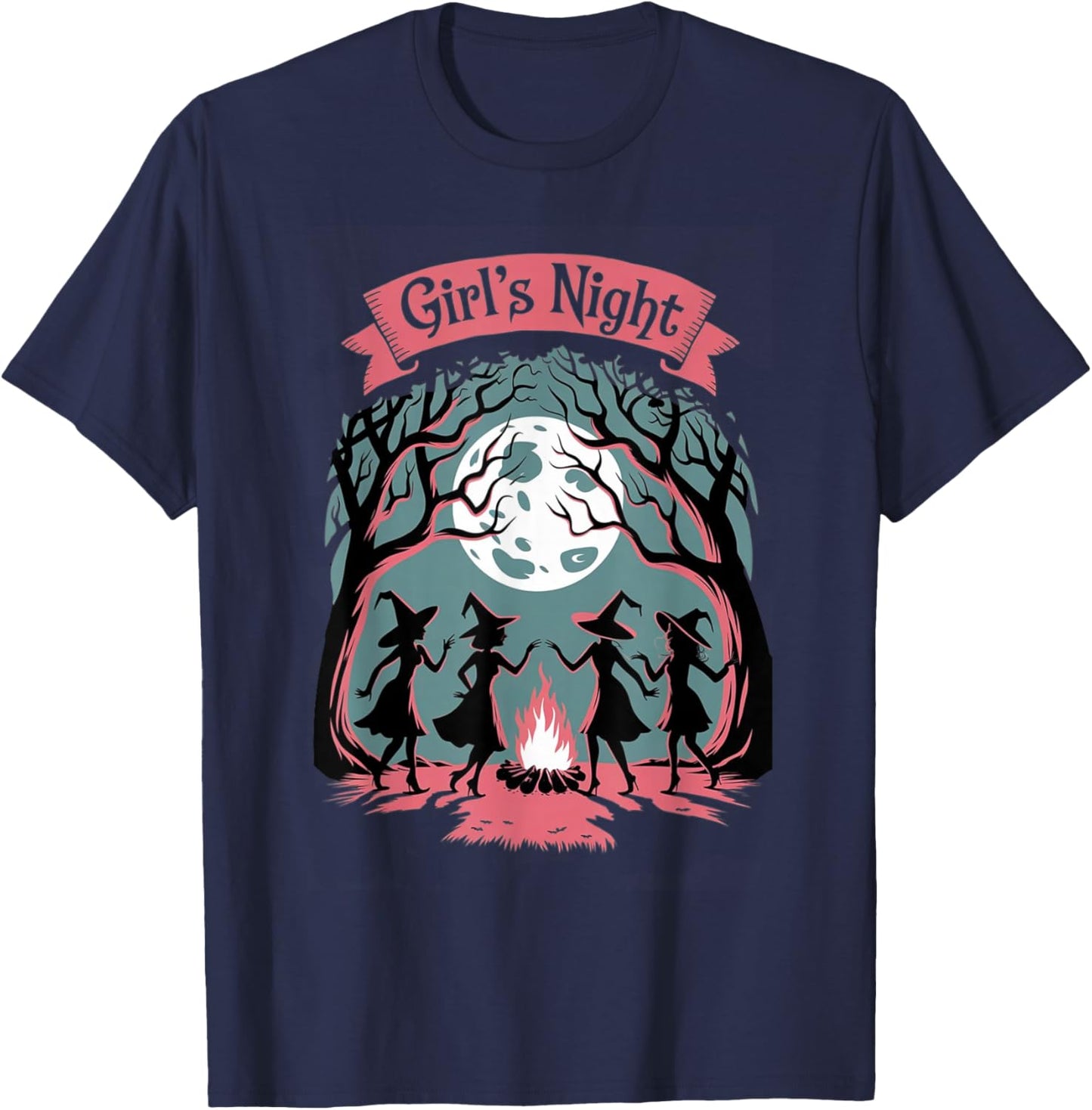 Girl's Night Witch Coven Halloween motif Spooky Fun banner T-Shirt - T-Shirt | Navy