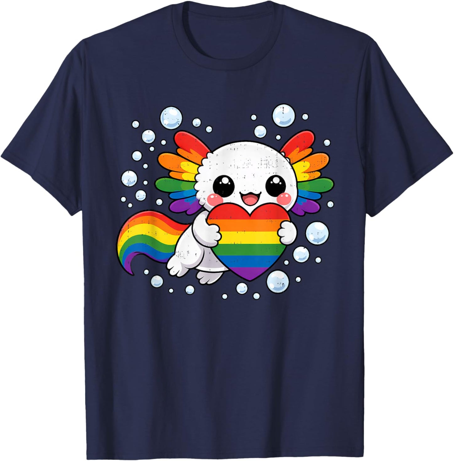 Cute Axolotl Rainbow Heart LGBT Gay Pride LGBTQ Women Girls T-Shirt - T-Shirt | Navy