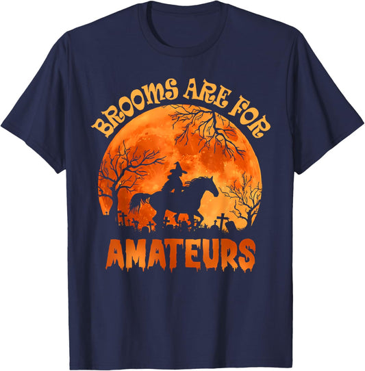 Vintage Brooms Are For Amateurs Halloween Horse Riding T-Shirt - T-Shirt | Navy