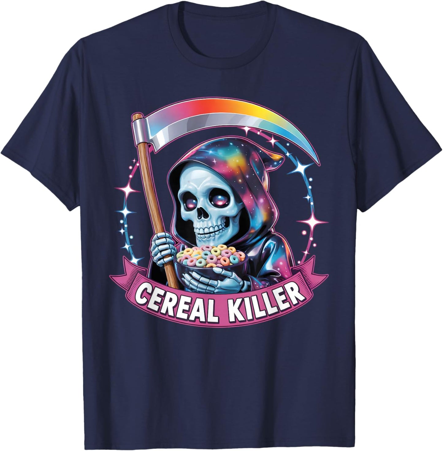 Cereal Killer Spooky Pastel Vaporwave Grim Reaper Halloween T-Shirt - T-Shirt | Navy