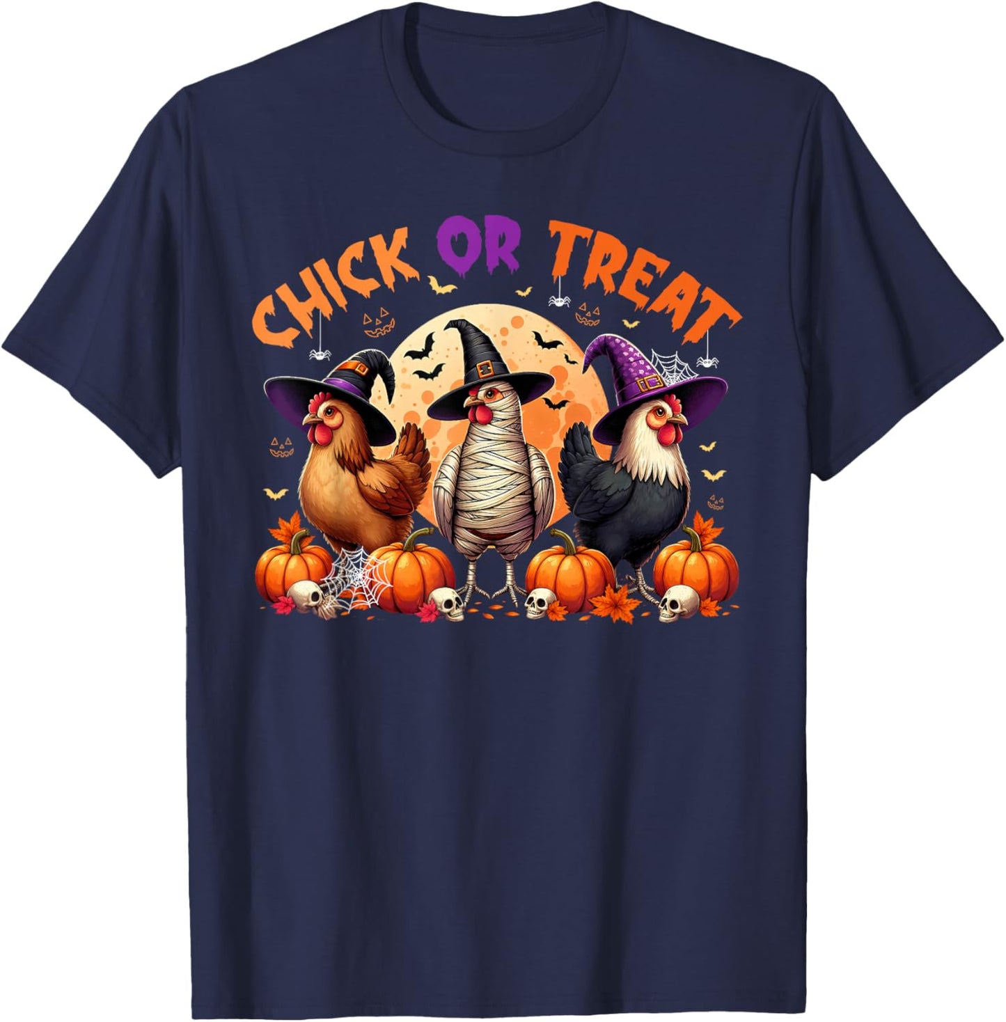 Fall Halloween Chicken Pumpkin Chick Or Treat Spooky Farmer T-Shirt - T-Shirt | Navy