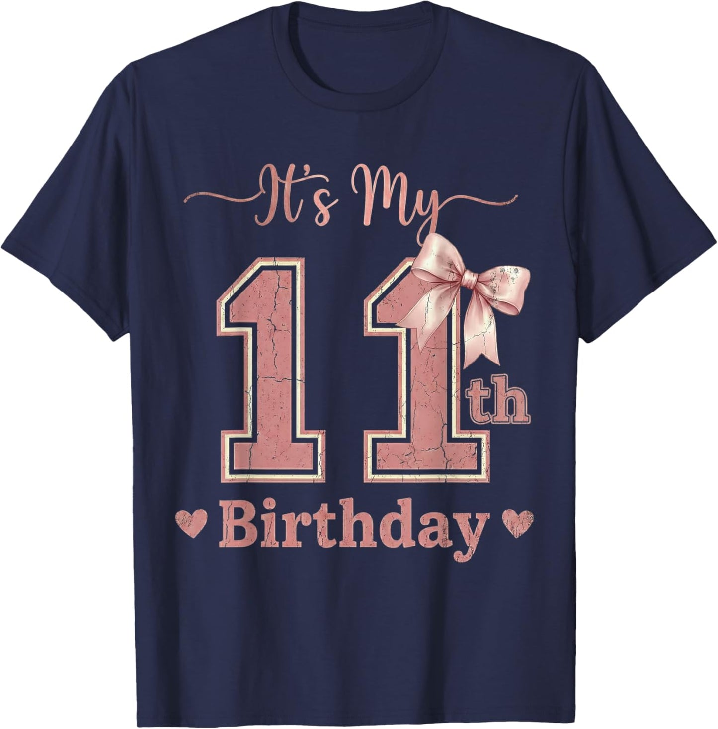 It's My 11th Birthday Girl Coquette Bow Pink 11 Year Old T-Shirt - T-Shirt | Navy