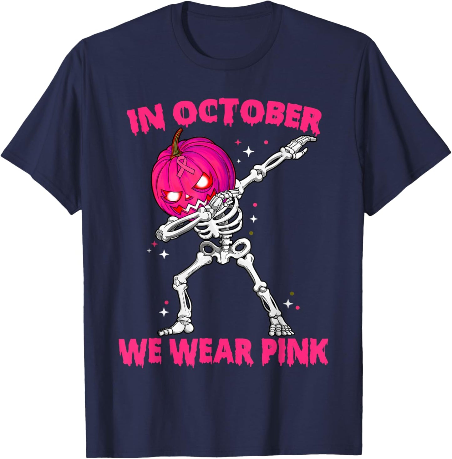 In October We Wear Pink Breast Cancer Pumpkin Halloween Boys T-Shirt - T-Shirt | Navy