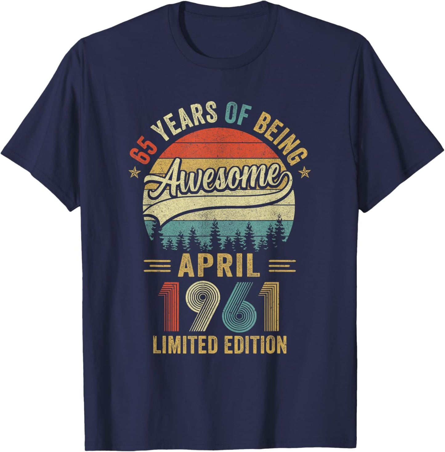 Vintage April 1961 65 Years Old 65Th Birthday Men Women T-Shirt - T-Shirt | Navy