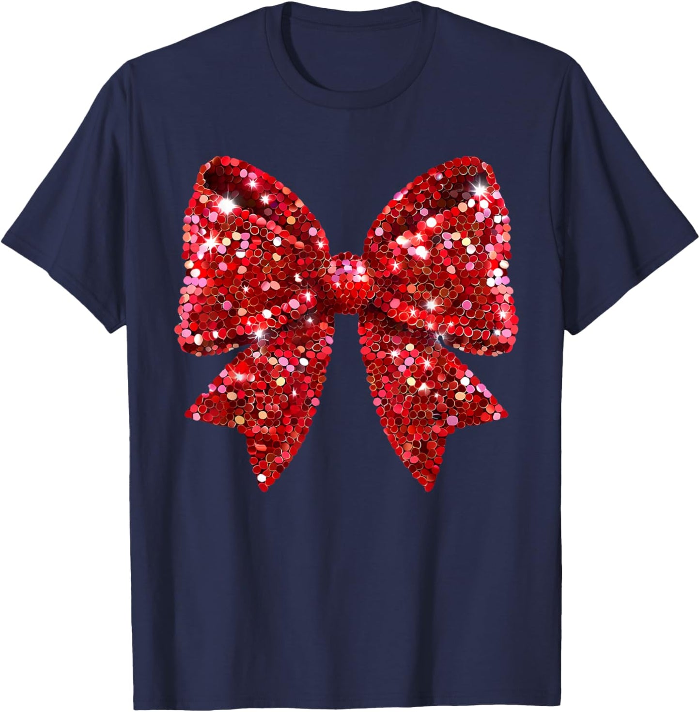 Red Coquette Bow Disco Ball Christmas Holiday Women Girl Kid T-Shirt - T-Shirt | Navy