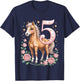5th Birthday Horse Girl 5 Years Horses Decoration Riding Pony T-Shirt - T-Shirt | Navy