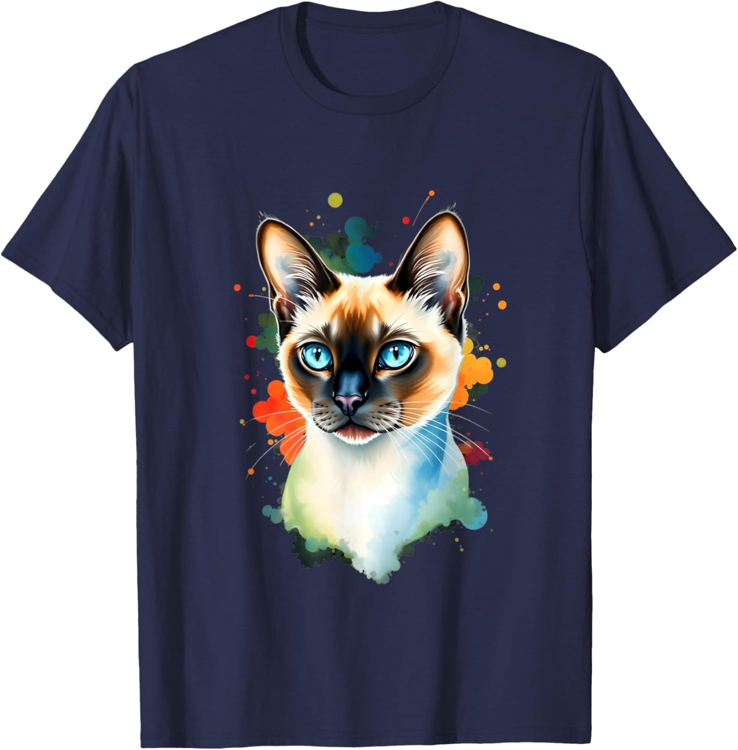 Pop Art Watercolor Siamese Cat Artistic Color Splash Design Men Women Kids T-Shirt - T-Shirt | Navy