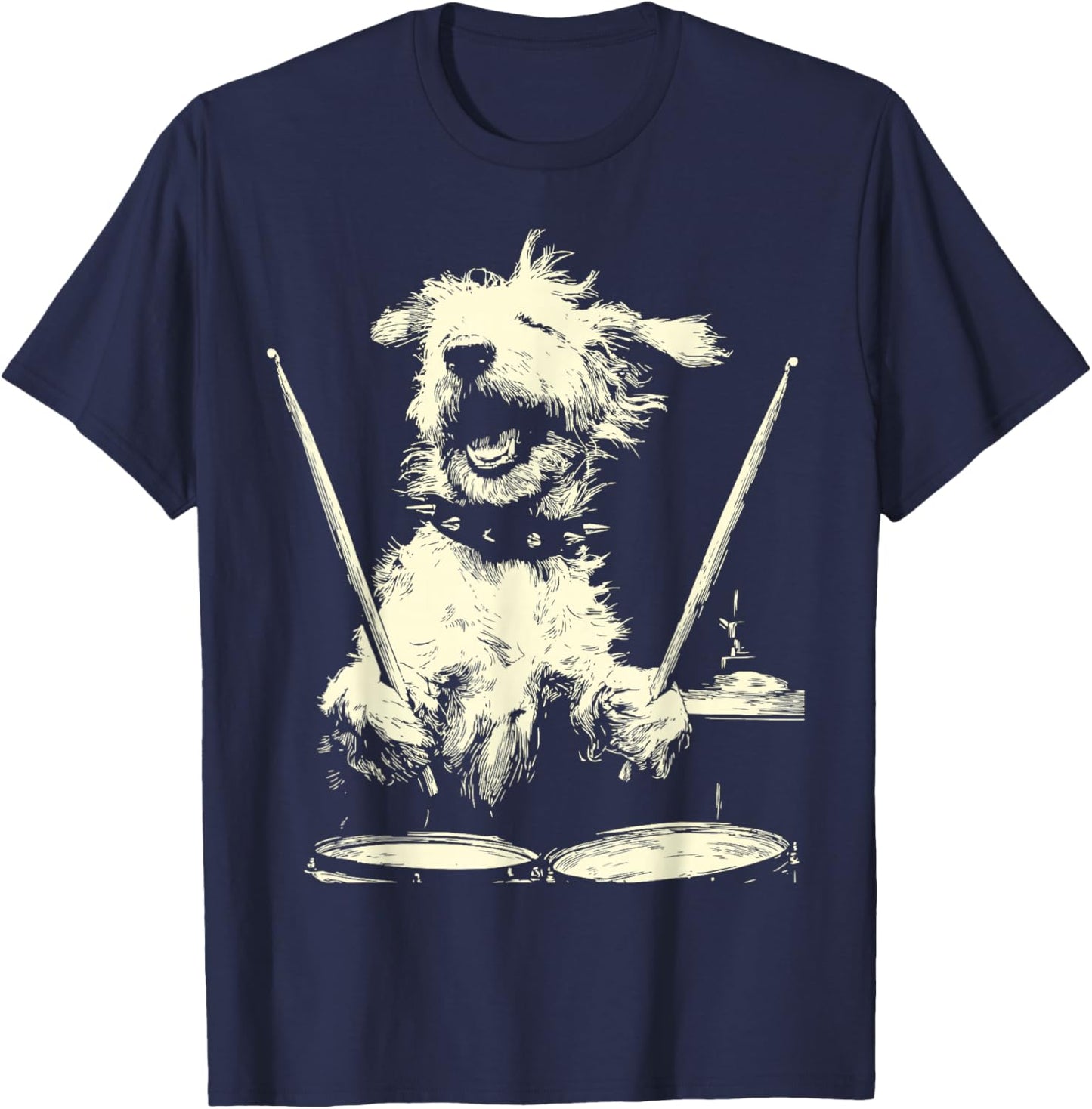 Goldendoodle Playing Drums Funny Musician Dog Drummer Punk T-Shirt - T-Shirt | Navy