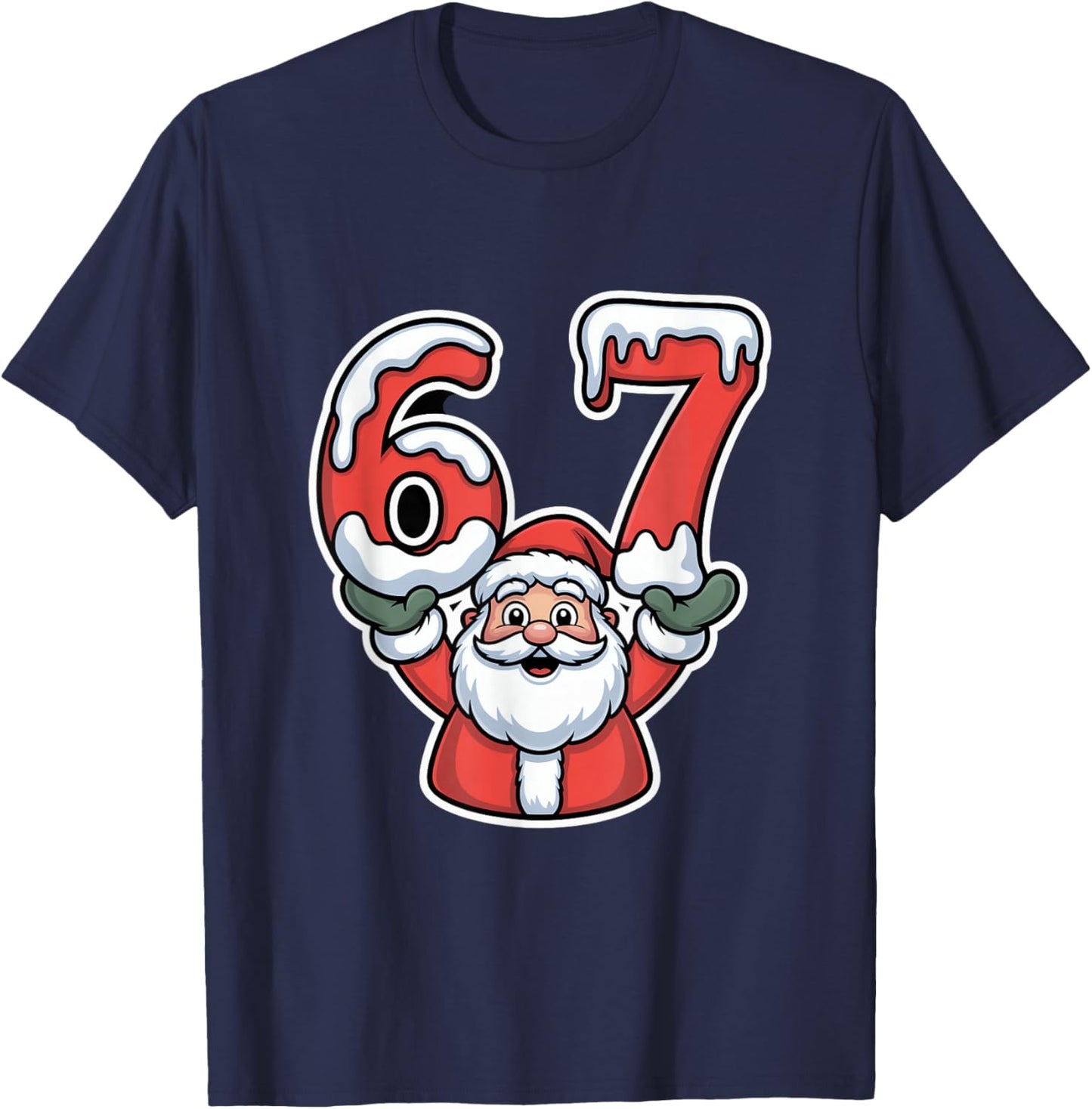 Merry Christmas 67 Snowy Numbers Santa Claus T-Shirt - T-Shirt | Navy