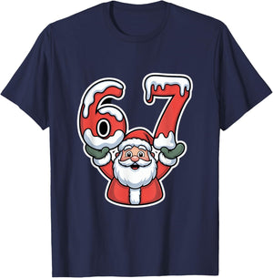 Merry Christmas 67 Snowy Numbers Santa Claus T-Shirt - T-Shirt | Navy