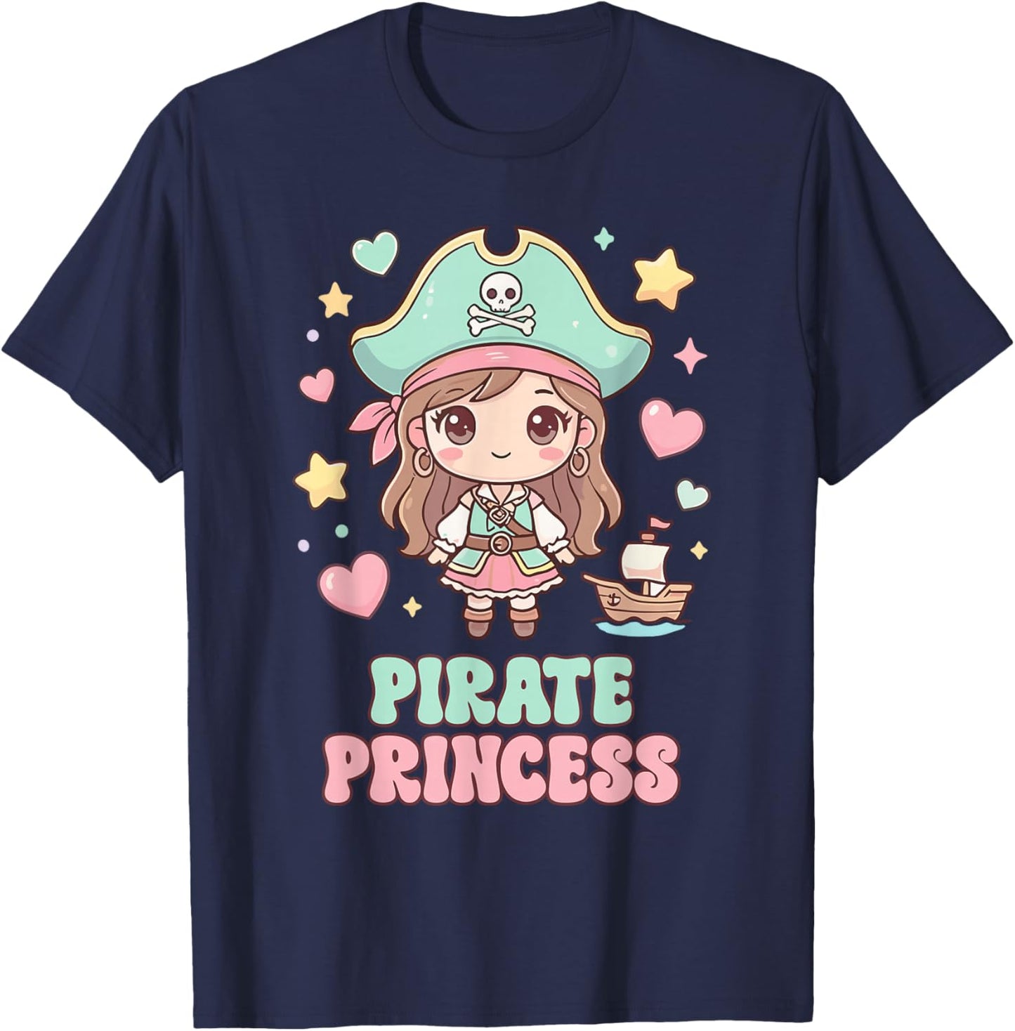 Pirate Princess Pastel Kawaii Chibi Anime Anime Pirate Girls T-Shirt - T-Shirt | Navy
