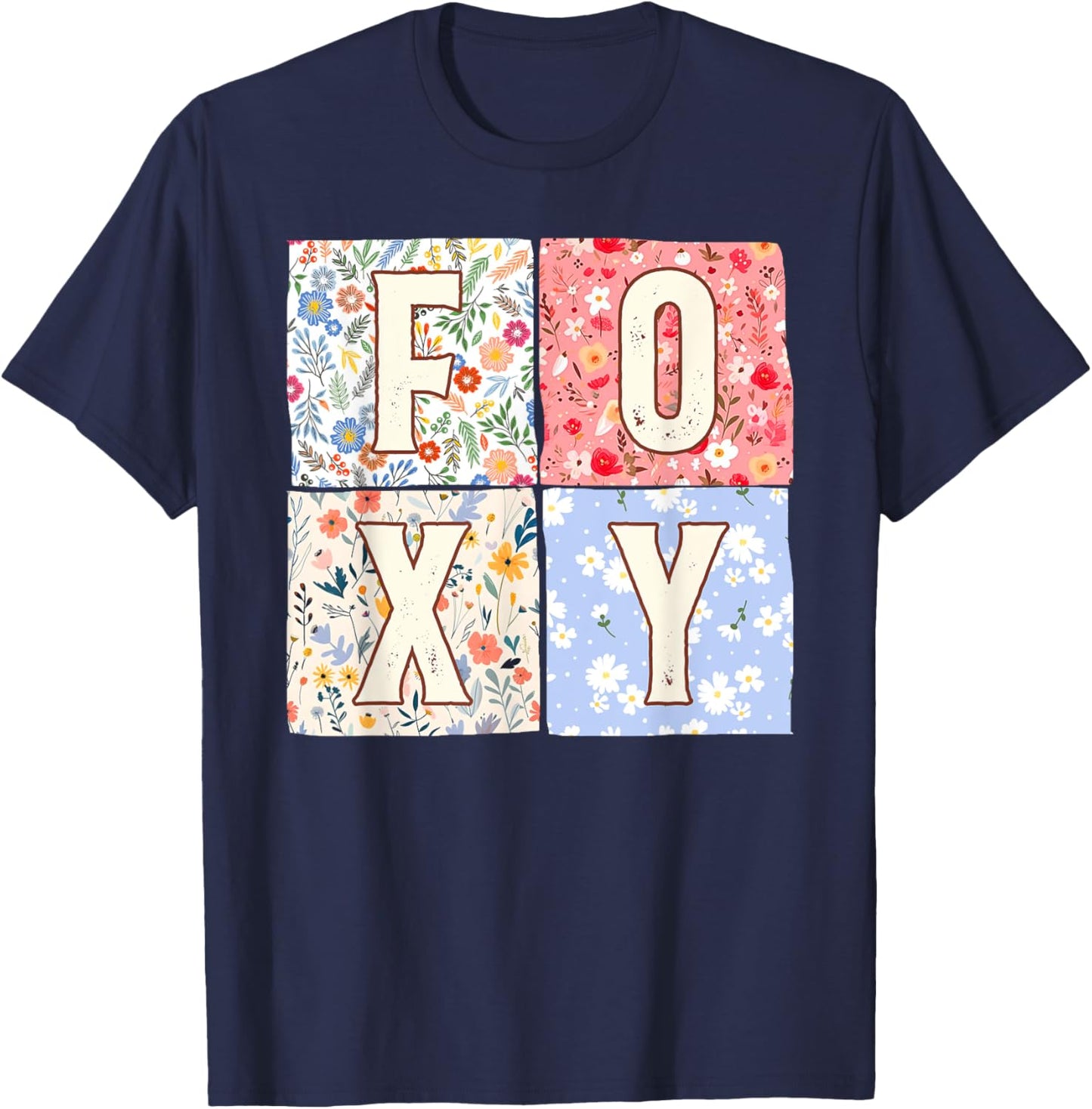 Foxy Grandma Grandmother Mother's Day Boho Floral Flower T-Shirt - T-Shirt | Navy
