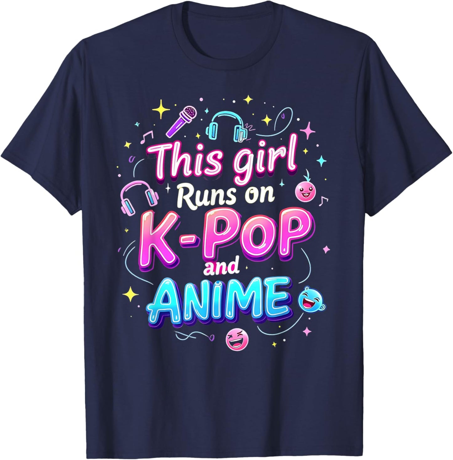 This Girl Runs On K-pop And Anime Cute Fan T-Shirt - T-Shirt | Navy