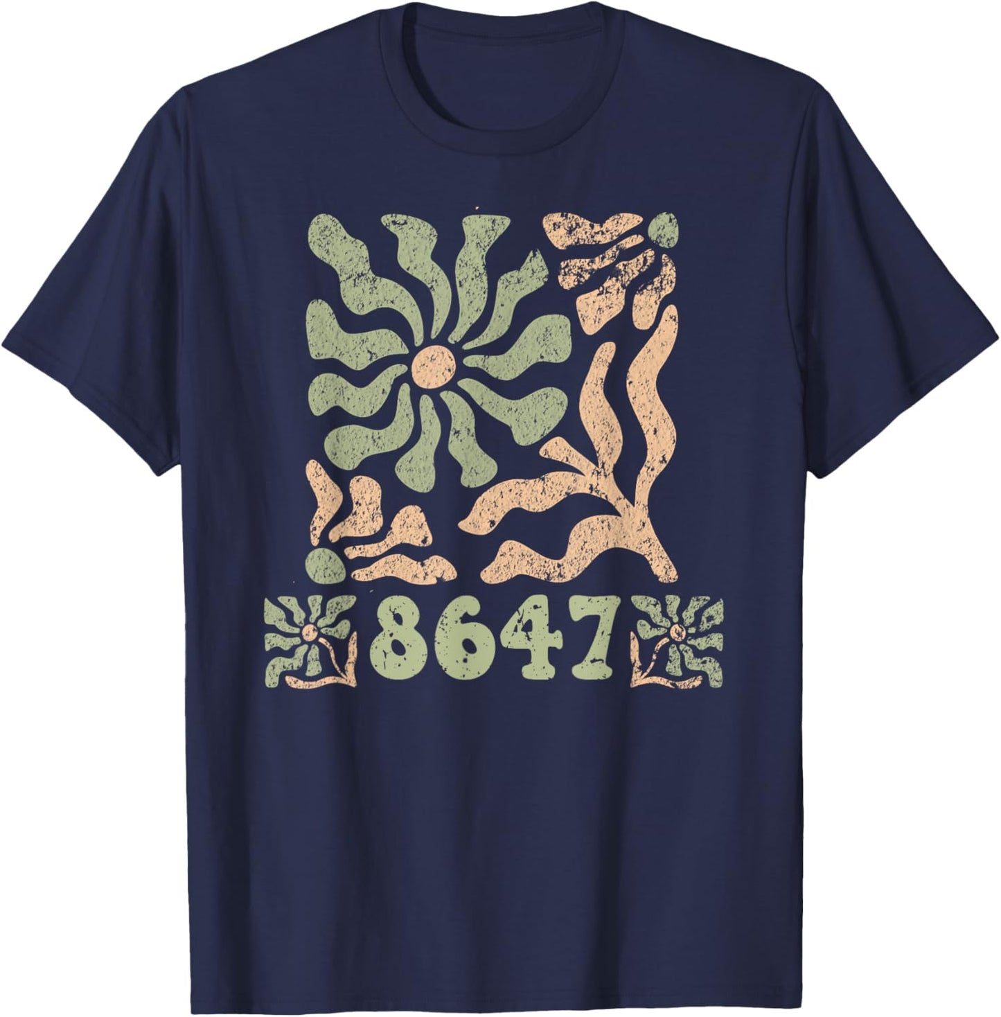 8647 Subtle Anti Trump 86 47 Floral Boho Style T-Shirt - T-Shirt | Navy